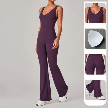 Sports Flare Jumpsuit Yoga High Strength Sportswear Fitness