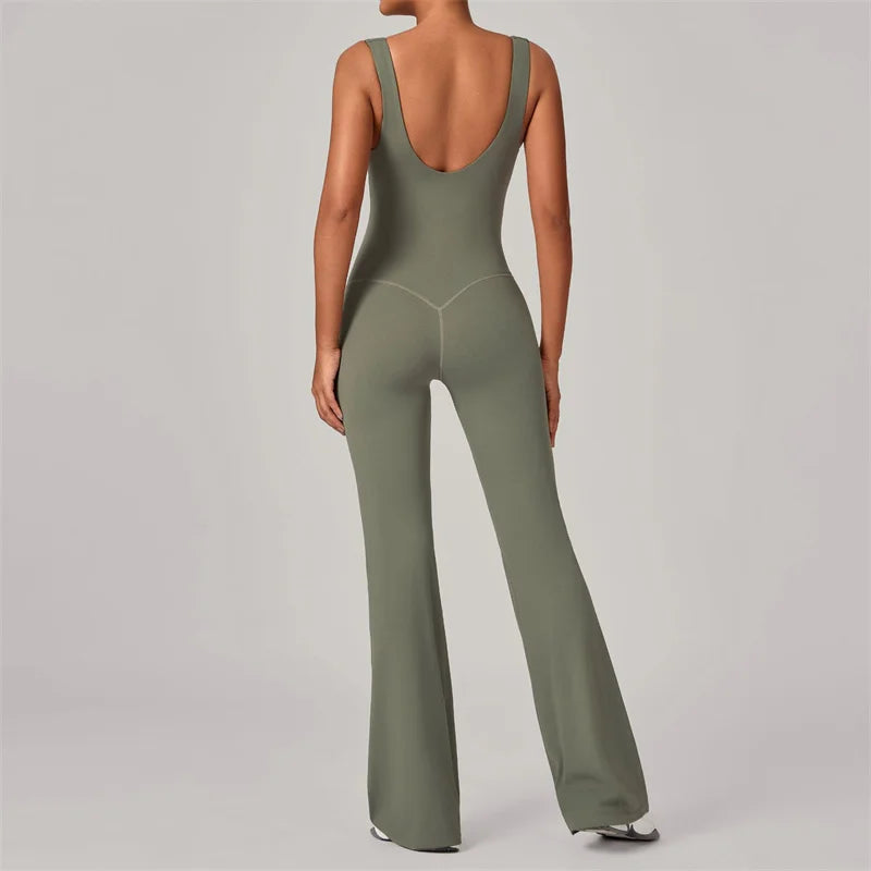 Sports Flare Jumpsuit Yoga High Strength Sportswear Fitness